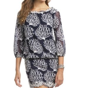 Lilly Pulitzer Cee Cee  Coral Print Dress in Navy